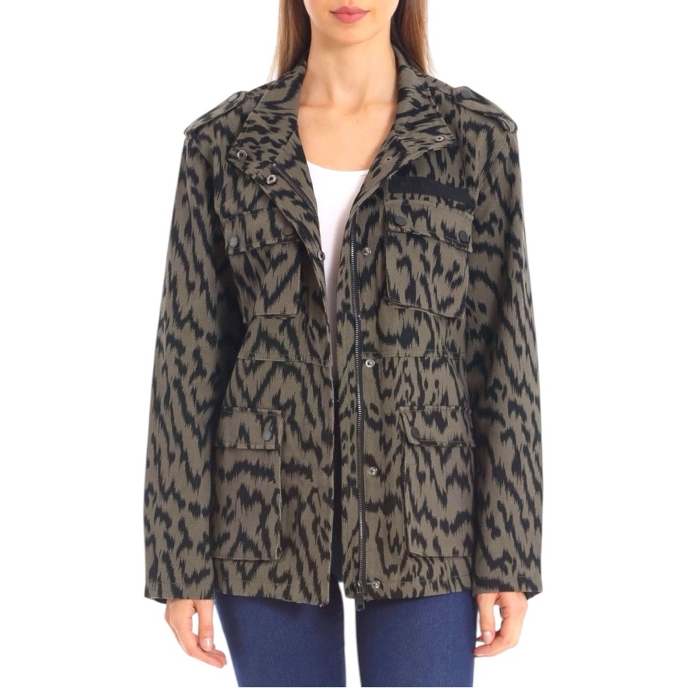 Avec Les Filles Green Utility Jacket with Animal Print